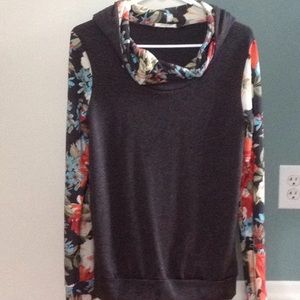Floral sleeves hooded sweatshirt